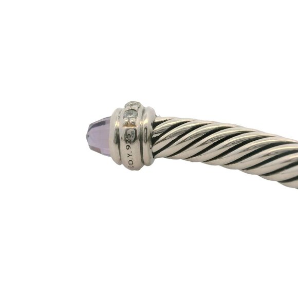 David Yurman 925 Sterling Classic 4mm Cable Bracelet Amethyst Diamonds - Picture 7 of 12